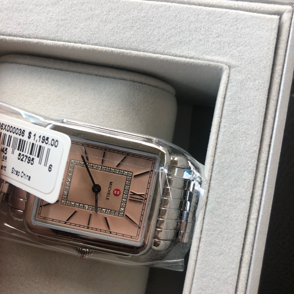 Michele Silver Watch with Pink Dial